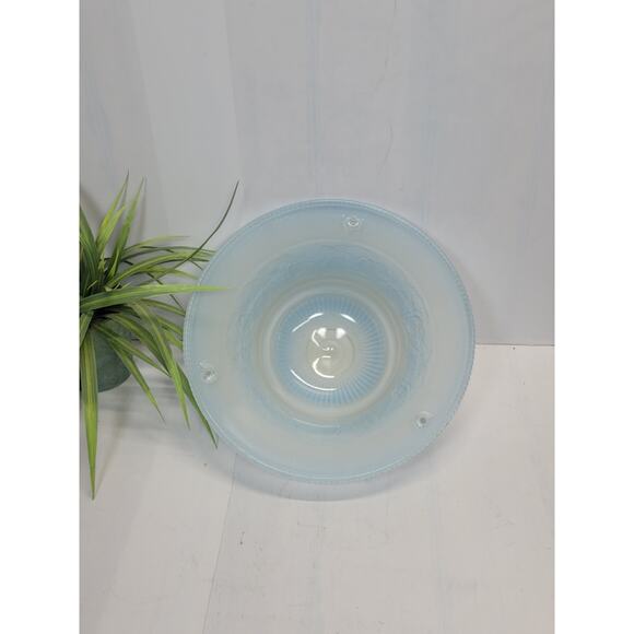 Vintage Ceiling Light, Glass Fixture, Blue Art Deco, Round 3 Chain - Picture 3 of 3